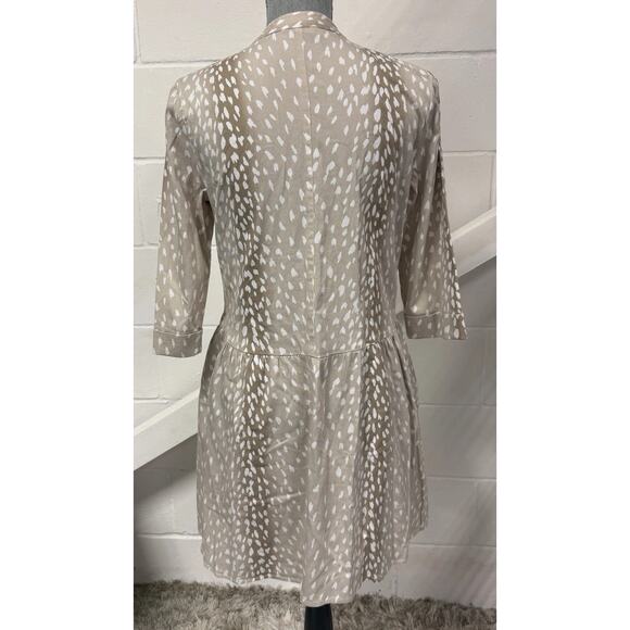 Tuckernuck Antelope Royal Shirt Dress XS White Tan Print 3/4 Sleeve Pockets - Picture 7 of 10